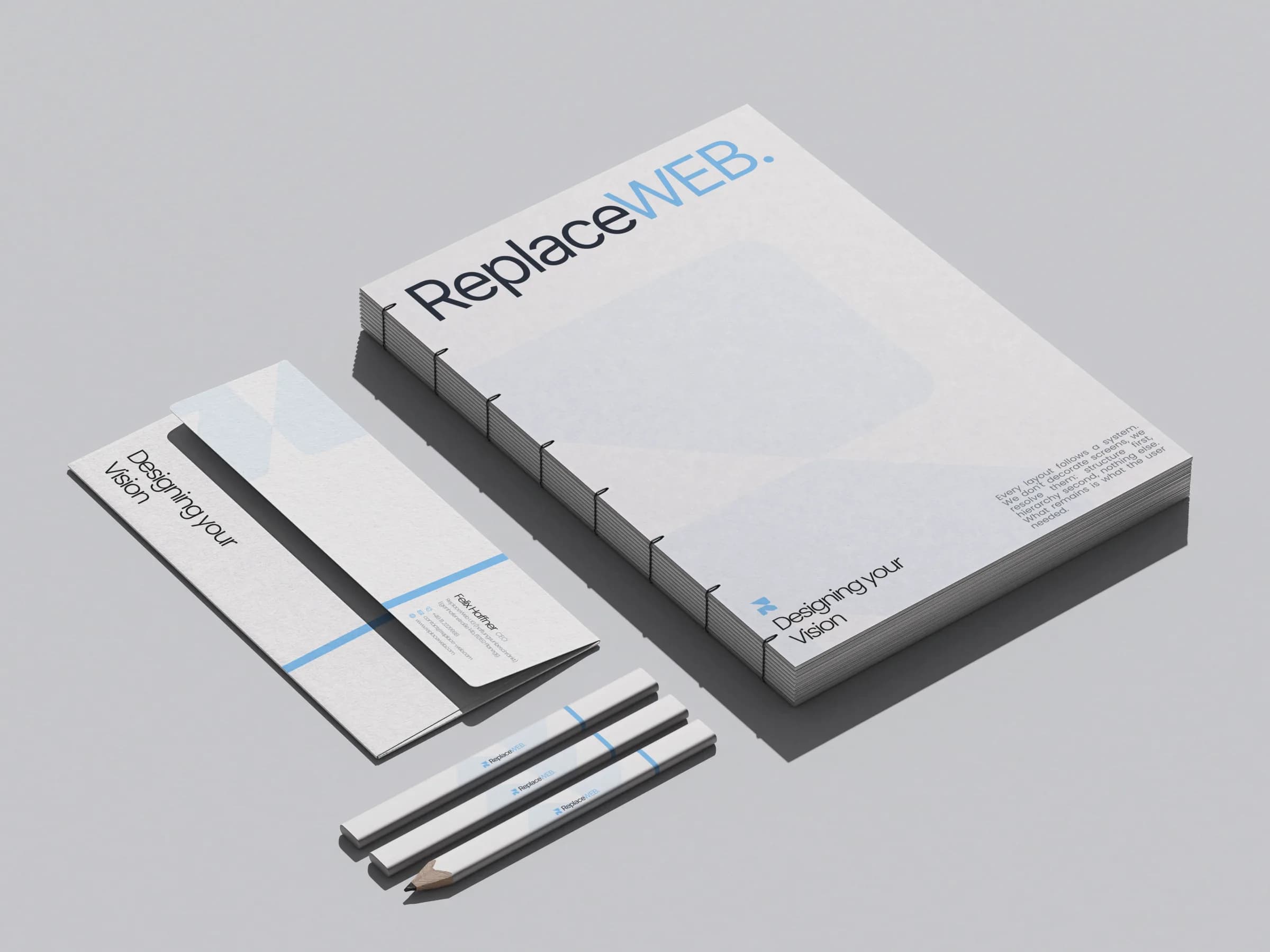 ReplaceWEB Brand Guidelines, Briefpapier und Schreibwaren im Set