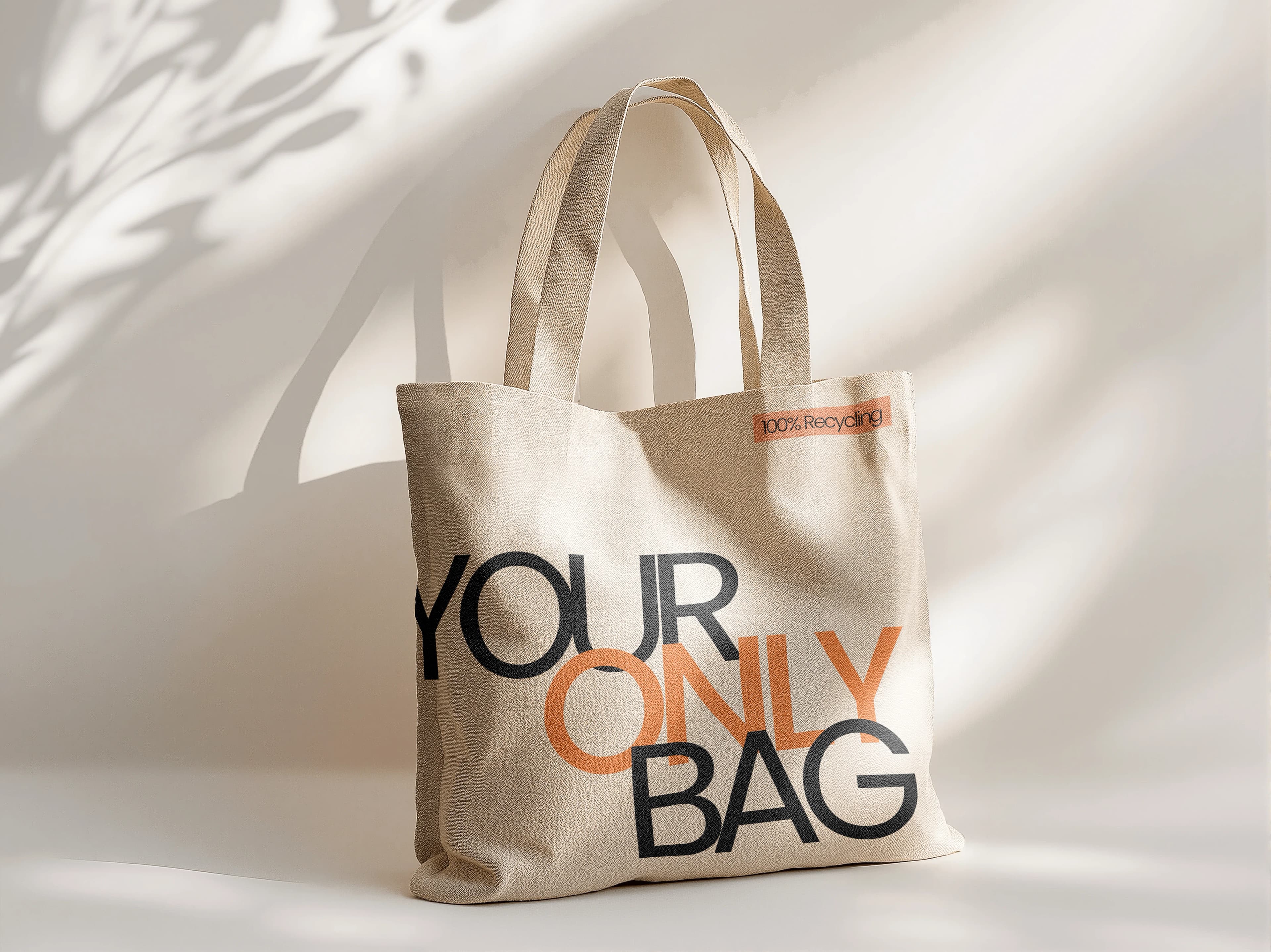 Canvas tote with YOUR ONLY BAG and recycling label